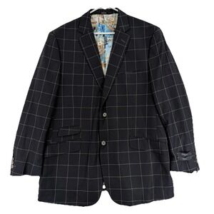 Statement Blazer Mens 44R Black Wool Windowpane Check Super 150s Jacket Italy‎